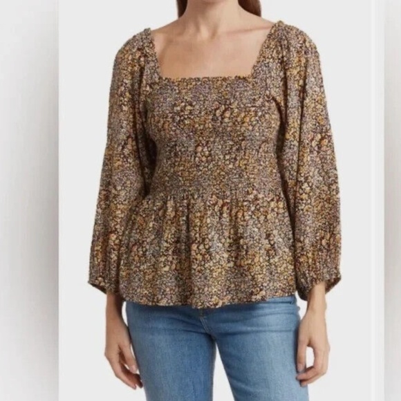 Madewell Lucie Smocked Square Neck Peplum Top in Cottage Floral Size 4 EUC - Picture 1 of 8